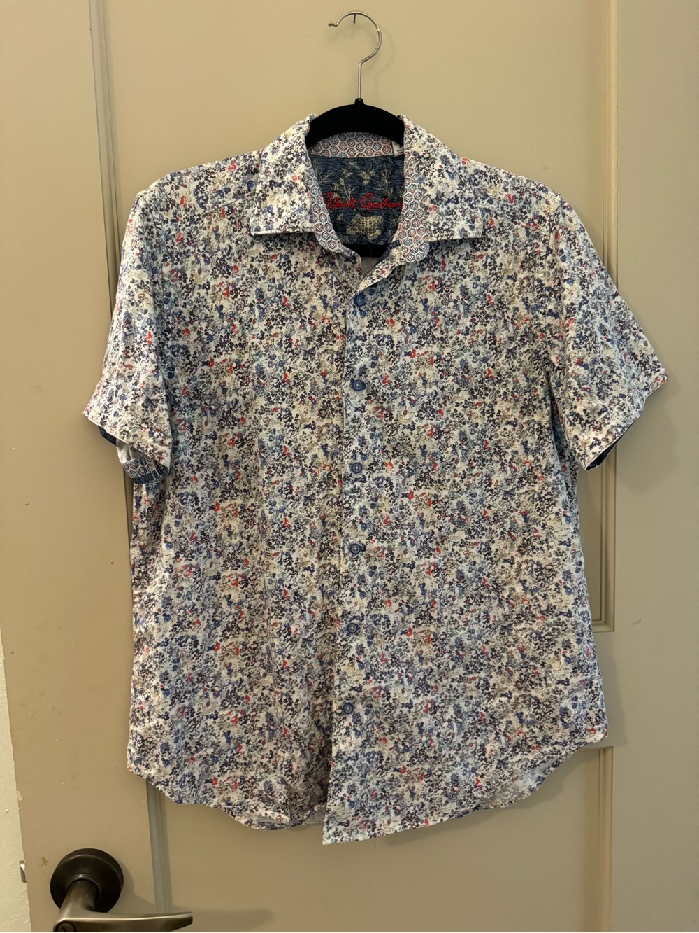 Robert Graham Men's Short-Sleeve Floral Button-Up Shirt - White/Blue/Red Small